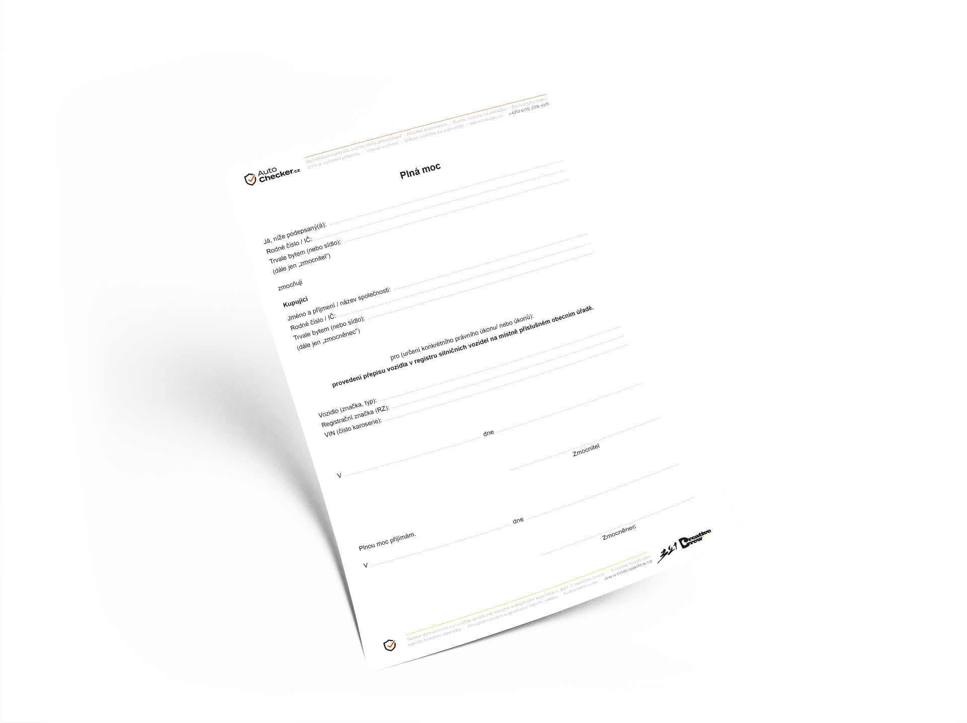 Plná moc k přepisu vozidla